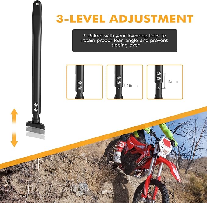 NICECNC Adjustable Motorcycle Kickstand Side Stand & 3-Level Height Dirt Bike Kickstand, Compatible with Beta RR 2T/RR 2T Racing 125 200 250 300 2013-2024, XTRAINER 250 2017-2024, See Fitment, Black