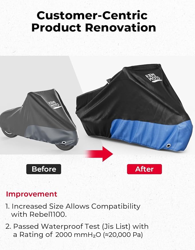 KEMIMOTO Heavy Duty 420D Motorcycle Cover Waterproof Compatible with Sportster Iron 883 Shadow Vulcan S Boulevard S40 Rebel 300 500 1100 Rain Snow Dust All Weather Cover with Lock Hole Storage Bag Fit
