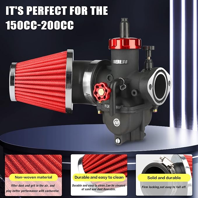 NIBBI PE26 Carburetor with 48mm Air Filters Kit,PE26mm FL Motorcycle Carb Fit for 150cc-200cc Dirt Bike Pit Bike Apollo TaoTao Lifan Kayo Honda SSR Motor