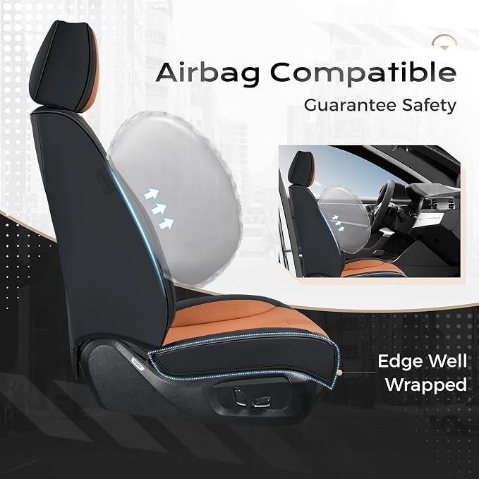 Coverado Car Seat Covers with Lumbar Support, Front Covers for Cars, Universal Automotive Seat Cover, Waterproof, Leather Car Seat Cushion, Interior Seat Protectors for Most Cars