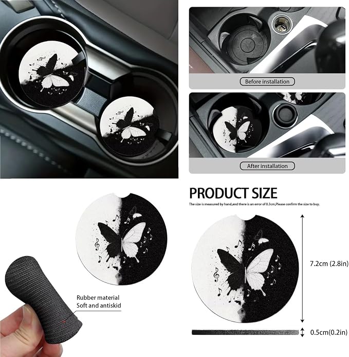 Butterfly Print Car Seat Covers Full Set with Accessories Music Note Print Car Front and Rear Seat Covers Steering Wheel Cover Safety Belt Pads Inside Rearview Mirror Cover