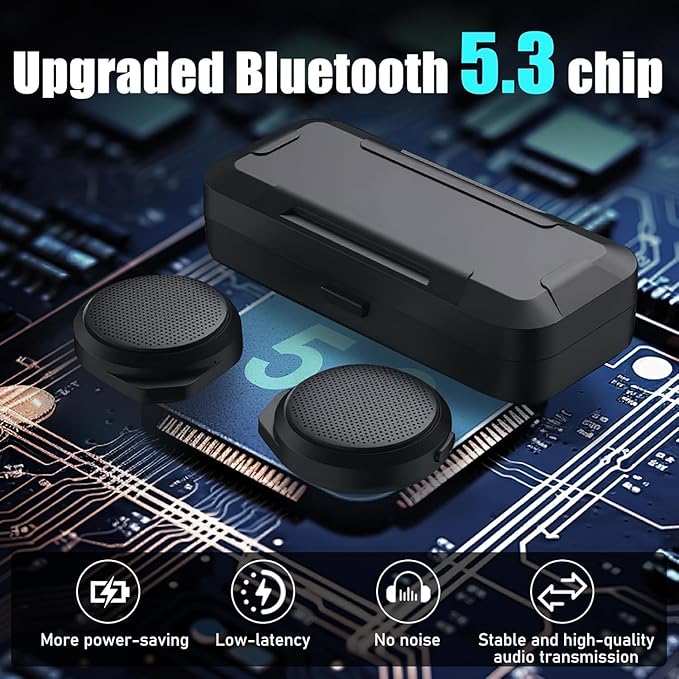 3T6B Motorcycle Bluetooth Headset with Charging Case, Helmet Bluetooth Speaker with Microphones & Remote Control, 1900mAh Battery, 50Hours Work Time, True Wireless Headsets for Riding and Skiing
