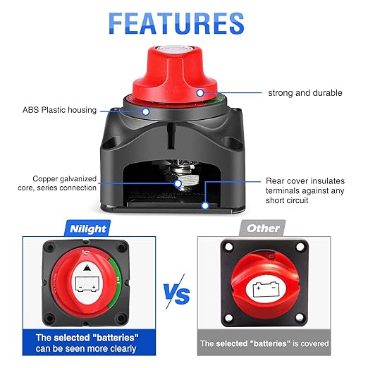 Nilight - 90015A Battery Switch 12-48V Waterproof Heavy Duty Battery Power Cut Master Switch Disconnect Isolator for Car Vehicle RV and Marine Boat (On/Off),2 Years Warranty