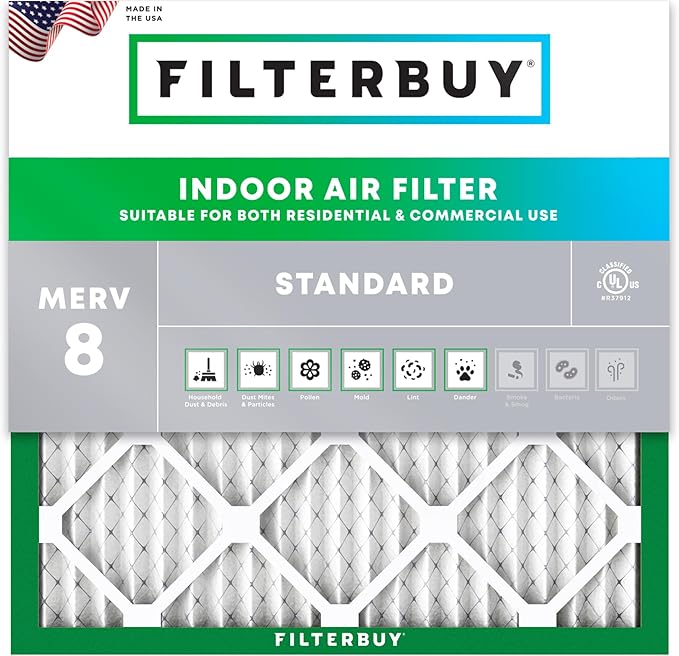 Filterbuy 17x17x1 Air Filter MERV 8 Essential Dust & Allergy Defense (1-Pack), Electrostatic Pleated HVAC AC Furnace Filters Replacement (Actual Size: 17.00 x 17.00 x 0.75)
