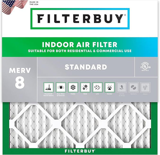 Filterbuy 12x12x1 Air Filter MERV 8 Essential Dust & Allergy Defense (1-Pack), Electrostatic Pleated HVAC AC Furnace Filters Replacement (Actual Size: 11.75 x 11.75 x 0.75)