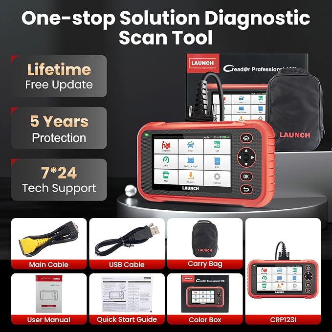 Launch OBD2 Scanner CRP123I V2.0,Scan Tool Upgrade of CRP123E/CRP129E for ABS/SRS/AT/ENG, FCA SGW, 7 Reset Services, Oil/Brake/BMS/SAS/DPF/ABS Bleeding/Throttle Adaption, Free Lifetime Upgrade