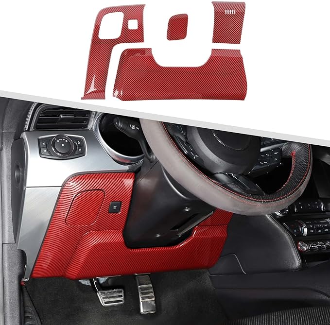 Jimen Compatible with Ford Mustang 2015-2023, 4PCS Center Console Under Panel Cover Trim (Red Carbon Fiber)