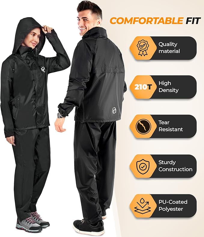 Foxelli Waterproof Rain Suit – Durable Breathable Lightweight Rainwear for Men & Women Perfect for Motorcycle Golf Fishing