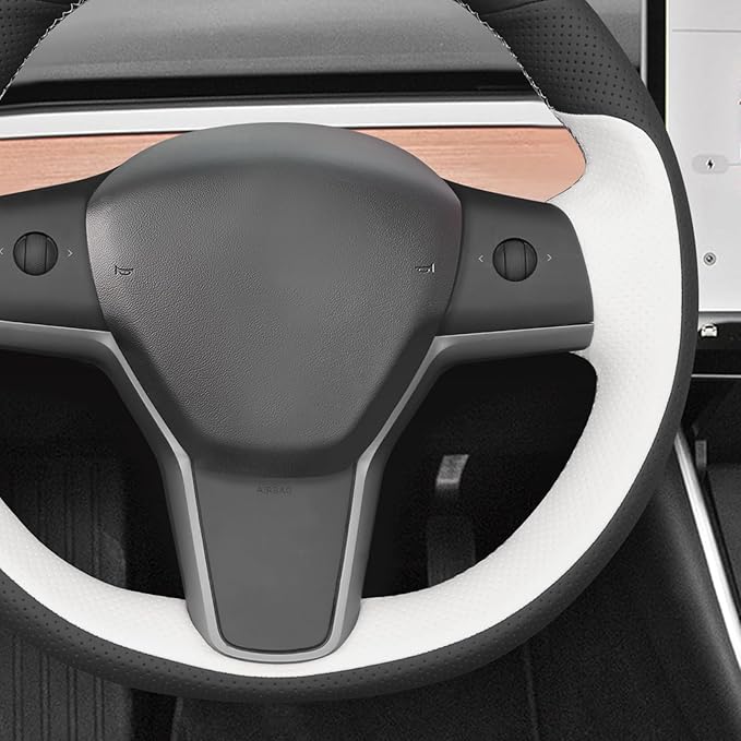 MEWANT Hand Stitch Steering Wheel Cover for Tesla Model Y 2023 Model 3 2023 DIY Steering Wheel Wrap Interior Accessory