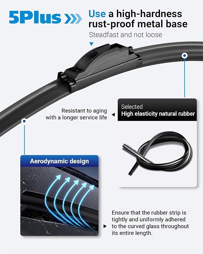 5 PLUS Wipers Replacement for Jeep Wrangler JL 2018-2023 Windshield Wiper Blades,16"+16" Windshield Wipers with 12" Rear Wiper Blade - Factory Fit & All-Season OEM Quality (Pack of 3)