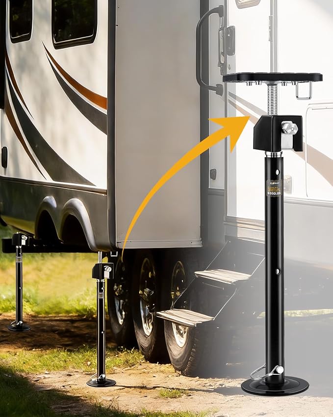 RV Slide Out Support Jacks Set of 2, 6000lbs Heavy Duty Supports, Adjustable 20"-49" Height by Power Drill or Handle, Slideout Stabilizer Jacks RV Camper Accessories for Travel Trailer-Black