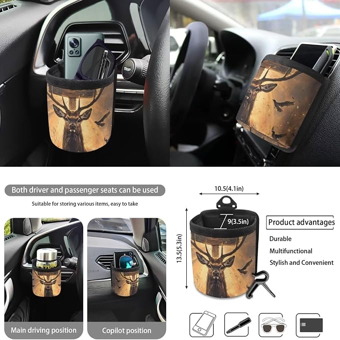 Deer Cross Dove Pattern Auto Seat Covers Full Set 10pcs Accessories for Auto Steering Wheel Cover Cup Coasters Keychain Car Trash Can Air Vent Storage Pounch for Women Men