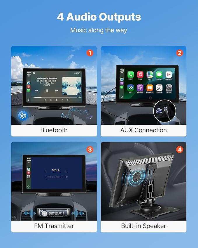 VEVOR Wireless Car Stereo, 9-Inch HD Portable Radio Touch Screen Compatible with Apple CarPlay & Android Auto, CarPlay Screen with Backup Camera, Voice Control, Mirror Link, Bluetooth, GPS Navigation