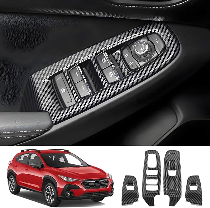 Car Door Power Window Lift Switch Protection Panel for Subaru Crosstrek 2024 2025 2026 Impreza Auto Interior Accessories Armrest Side Pull Handle Trim Cover Carbon Fiber Style