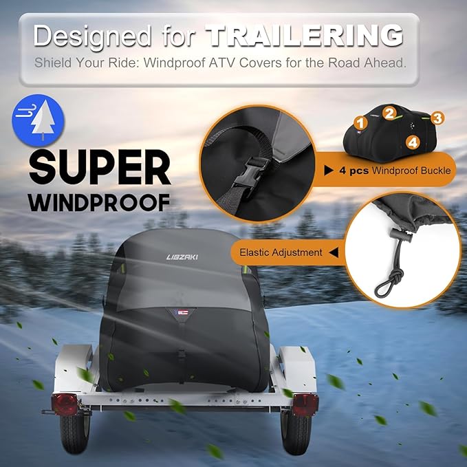 600D ATV Cover - Waterproof Heavy Duty Trailerable 4 Wheeler Quad Cover - All Season Weather Proof Outdoor UV Protection for Polaris Kawasaki Yamaha Suzuki Can-Am - Black/Gray