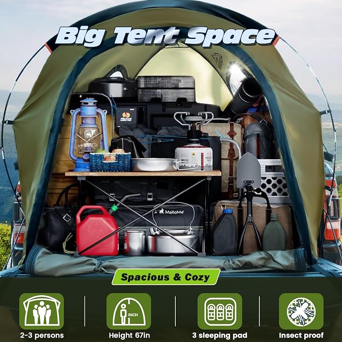 Truck Bed Tent, Waterproof PU3000mm Pickup Truck Tent for Camping Bed, 2-3 Person Sleeping Truck Tent, Portable for Car Camping