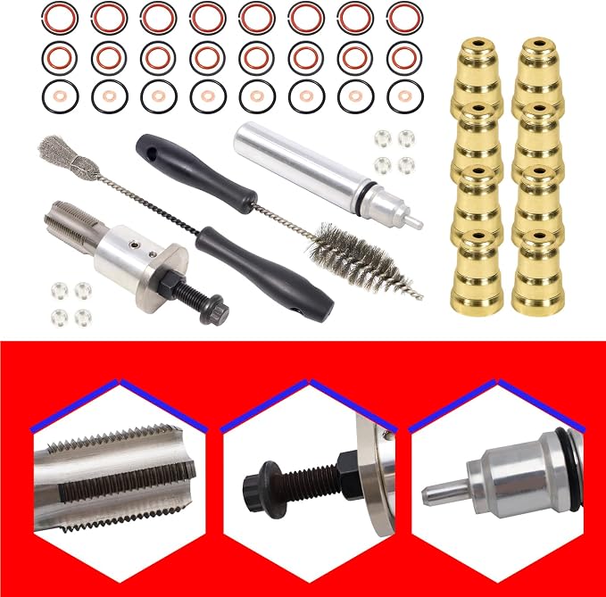 SMMS Injector Sleeve Cup Installation Removal Tool Kit with Sleeves & Brushes For ford 1994-2003 7.3L Replaces OE: F4TZ9F538A