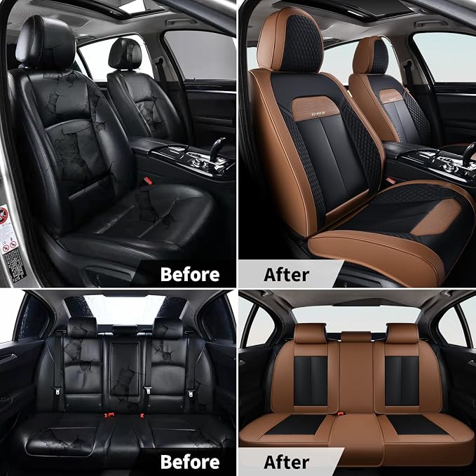 FLORICH Car Seat Covers Front Seats Only, Luxury Leather Seat Covers Universal Anti-Slip Driver Seat Cover, Automotive Vehicle Seat Covers fit for Trucks Vans SUVs Sedans (2 Packs, Coffee)