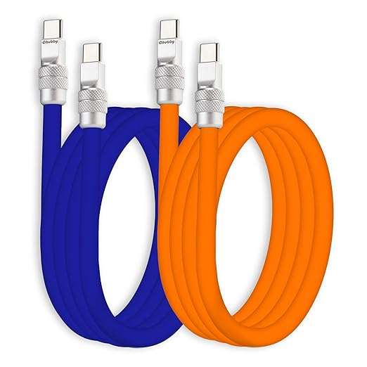 chubbycable Couple Chubby 2 Pack 240W USB C Cable Extra Thick Silicone Fast Charging Cable Compatible with iPhone 17-15 Series iPad Galaxy Series, Dark Blue+Orange, Type-C to Type-C, 6.6FT