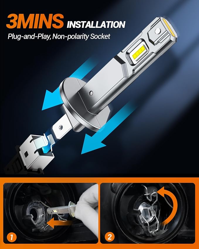 SEALIGHT H1 H7 Bulbs Combo, 100,000LM LED Fog Lights with 14000RPM Cooling Fan, Plug-N-Play, Pack of 4