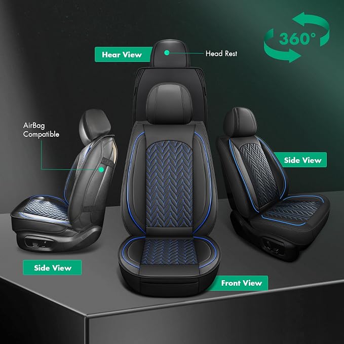 SCITOO Truck Seat Covers,Waterproof F150 Seat Covers Faux Leather Car Seat Protector Automotive Seat Cover Fits for 2015-2024 Ford F150 F250 F350 (Full Set,Black and Blue) | Leather Car Seat Covers，Airbag-compatible,Detachable design, easy to install &...