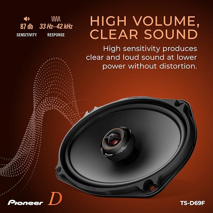 PIONEER D-Series TS-D69F 6” x 9” 2-Way Speakers (Pair) – 330W Max, Balanced Sound + Smooth Treble, Ideal Factory Upgrade, Add an Amplifier for Even Better Performance
