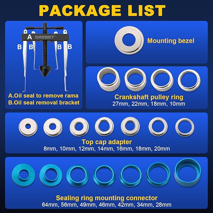 DASBET Crank Bearing Camshaft Seal Installer and Remover Set Seal Drive Set Crankshaft Oil Seal Puller Tool Kit