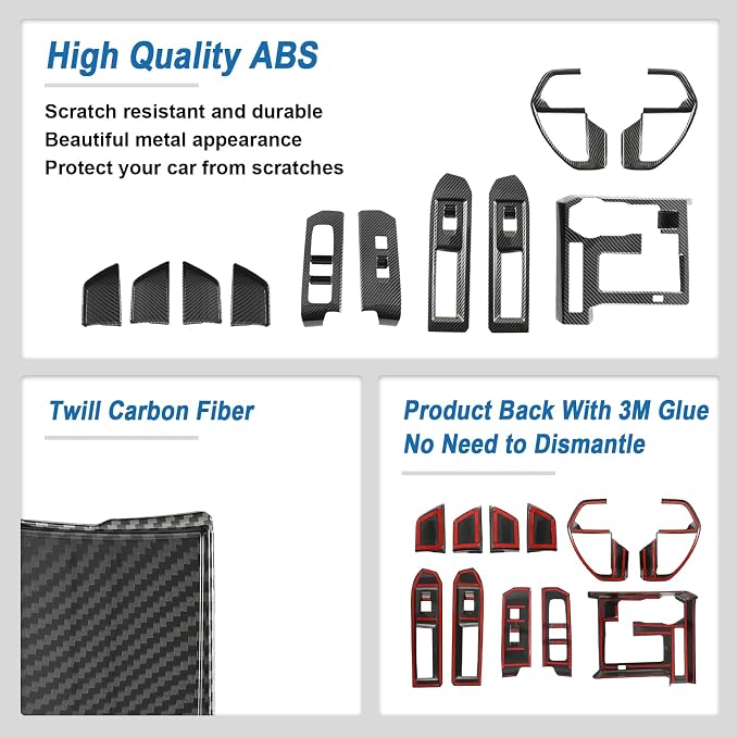 11PCS Carbon Fiber Interior Trim Cover Decorative Kit Compatible with 2024 2025 2026 Toyota Tacoma - Console, Door Handle and Window Lift Switch Panel Moulding Cover Accessories