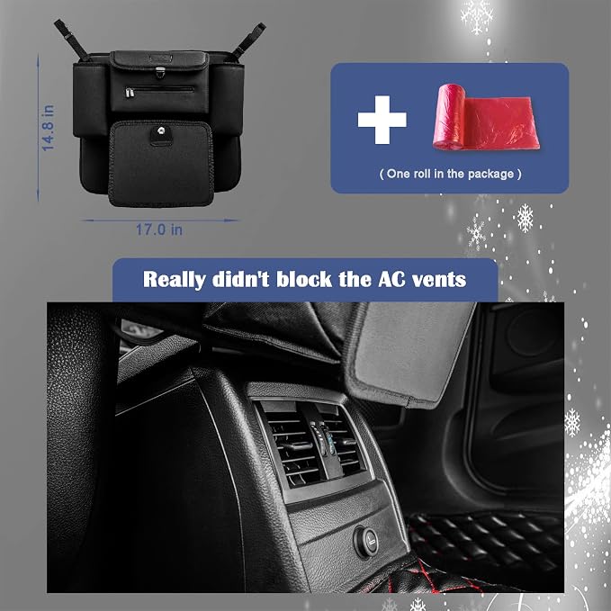 Car Organizer Between Seats, Garbage Trash Bag, Purse Holder, Dog Barrier | AMEIQ Car Accessories, Rubbish Can, Waster Litter Recycle Bin, Storage Bag Between Front Seats, Tissue Handbag Holder, Black