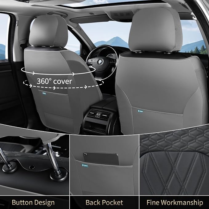FLORICH Car Seat Covers Front Seat Waterproof Faux Leather Seat Covers for Cars Premium Breathable Car Seat Protector Interior Covers Non-Slip Universal Fit for Most Car Truck SUV, Gray&Black