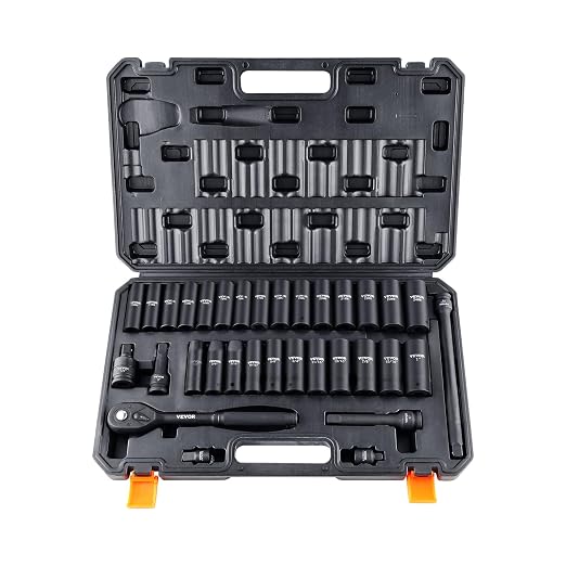 VEVOR 33-Piece 1/2" Drive Impact Socket Set with 19-Piece Deep Socket Set, Cr-V Alloy Steel, Storage Cases