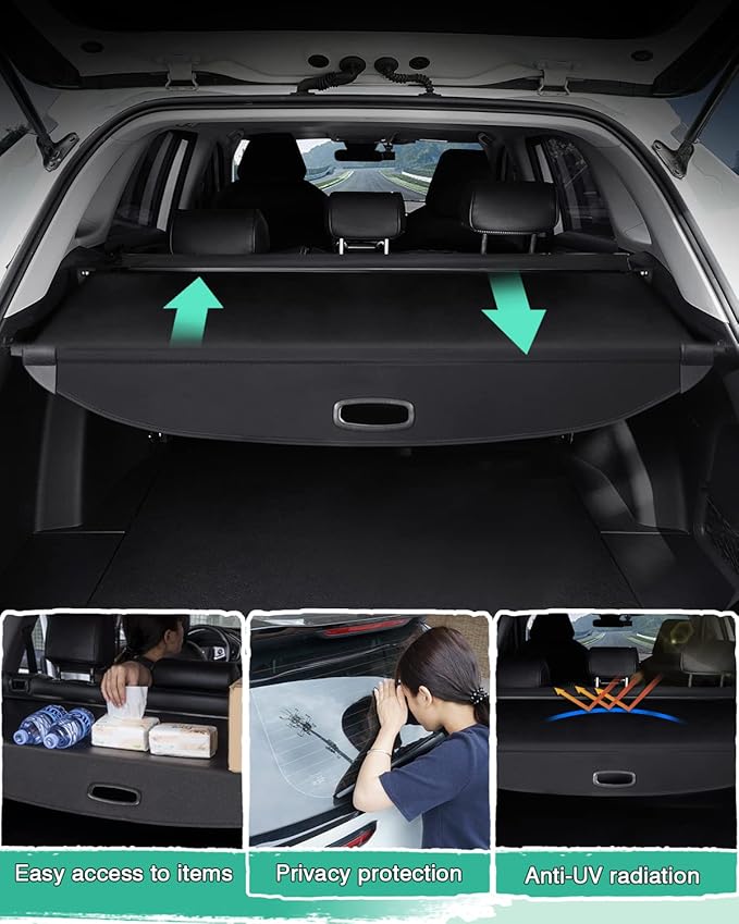Powerty Retractable Cargo Cover for 2016-2020 Kia Sorento, Canvas Texture Trunk Cover Privacy Screen Rear Security Shade for Sorento Accessories (with Extented Cover)
