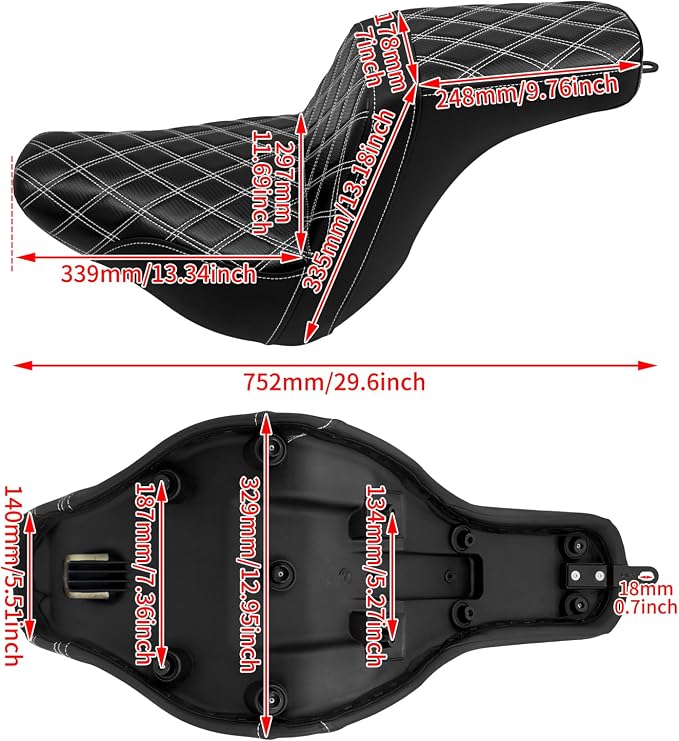 Motorcycle 2-Up Seat Driver Passenger One-Piece Seat Fit For Harley Low Rider Low Rider S ST FXLR FXLRST 2018-up (White Stitching)