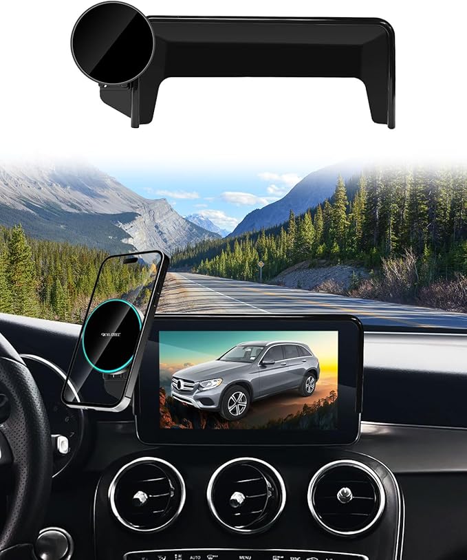 Phone Holder for Mercedes Benz GLC 2016-2019/C-Class 2015-2018 Accessories 7-Inch Screen Fixed Clip, Car Magnetic Phone Mount Compatible with MagSafe, Strong Magnets Fast Wireless Charger Phone Base
