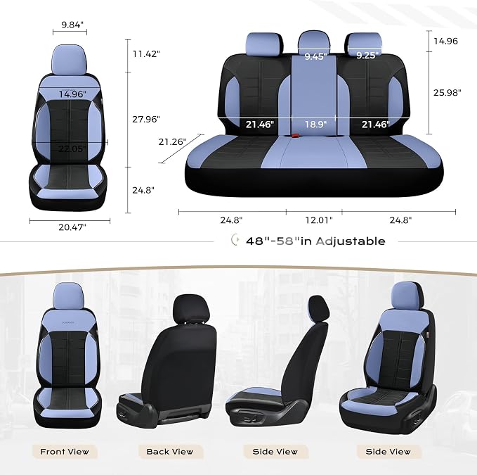 Coverado Leather Seat Covers Full Set Automotive Front and Back Seat Covers Waterproof Car Seat Cushion Protector Universal Fit for Most Cars SUV Trucks, Blue&Black