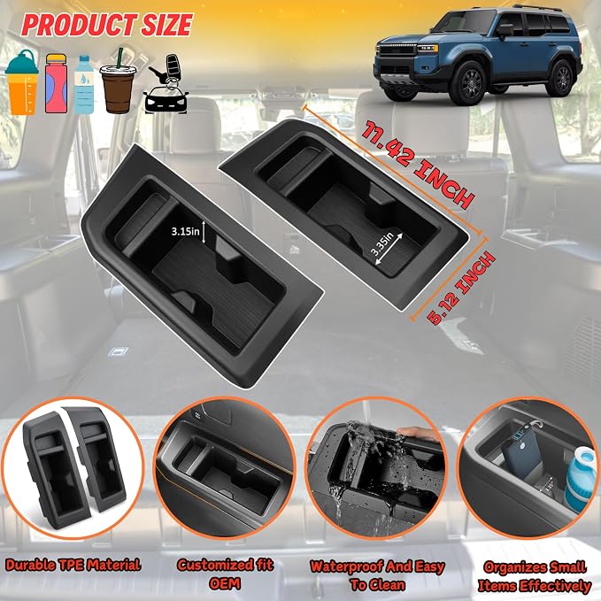 2 Pack Rear Cup Holder Inserts for Toyota Land Cruiser 1958 250 LC250 Prado Accessories 2025 - Third Row SUV Trunk Cup Holder Liners - Protector Cup Drink Coaster Black Car Interior Accessories - TPE