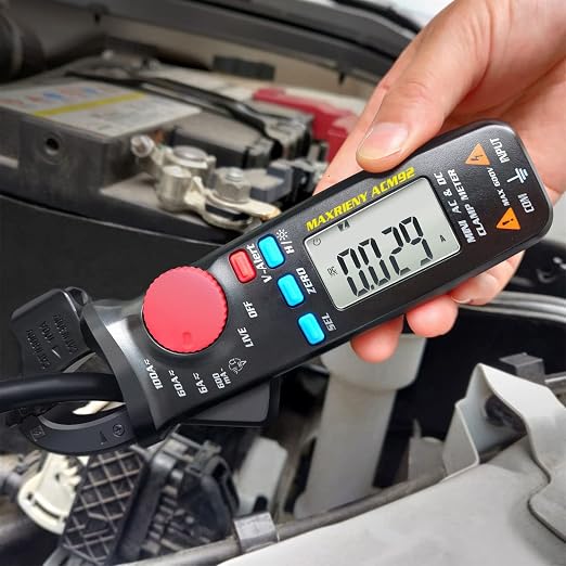 DC AC Clamp Meter 6000 Counts True RMS Digital Multimeter Amp Resistance Frequency Live Check V-Alert Continuity Voltage Tester with Back Clip