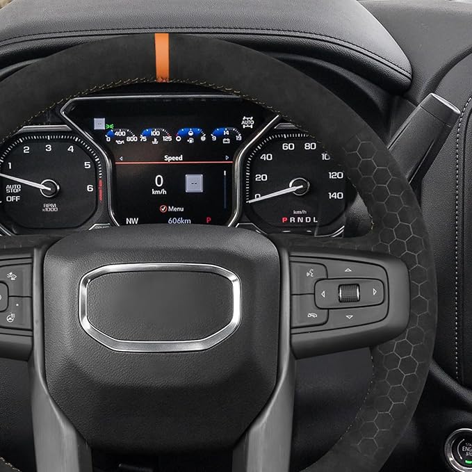 MEWANT DIY Stitching Car Steering Wheel Protector Wrap Cover for GMC Sierra 1500 2019-2023 / Sierra 1500 Limited 2022 / Sierra 2500 2020-2024 / Sierra 3500 2020-2024 / Yukon (XL) 2021-2023 Accessories