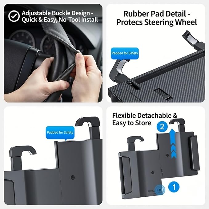 2 in 1 Steering Wheel Tray Table & Seat Gap Filler Organizer,Table for Eating in Car, Universal Fit for Most Cars, Car Tray for Working & Eating