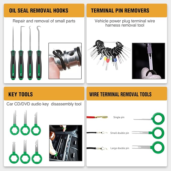GOOACC 238Pcs Trim Removal Tool, Auto Push Pin Bumper Retainer Clip Set Fastener Terminal Remover Tool Adhesive Cable Clips Kit Car Panel Radio Removal Auto Clip Pliers, Green