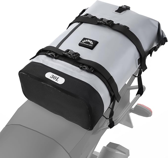 Motorcycle Tail Bag, 30L Waterproof Motorcycle Luggage Bag | 2 Size and 3 Color Options Saddle Bag, PVC Travel Bag, Rear Seat Bag, Stone Grey GT-30GRY