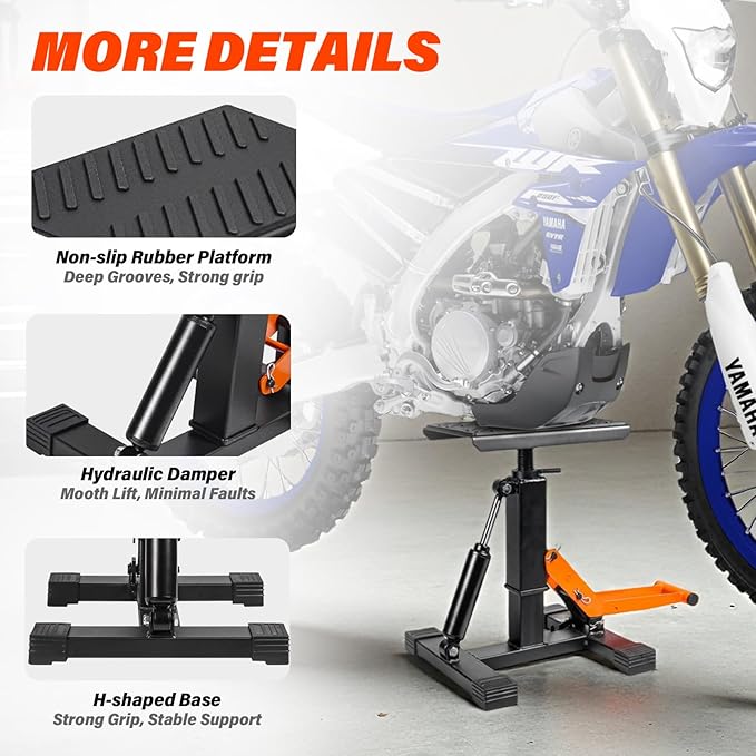 Adjustable Dirt Bike Stand & Powersport Jack 1000LBS Capacity, Heavy Duty Hydraulic Motorcycle Lift Stand & Center Stand for Maintenance, Dirt Bike Accessories for Garage & Shop (Orange)