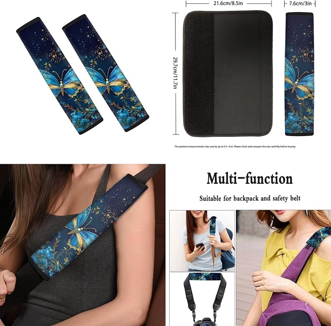 Howilath Butterfly Moon Floral Car Seat Cover Set of 10 with Front Seat Cover Split/Keychain/Seatbelt Pads/Steering Wheel Cover/Armrest Cushion/Coasters, Universal Fit All Seasons