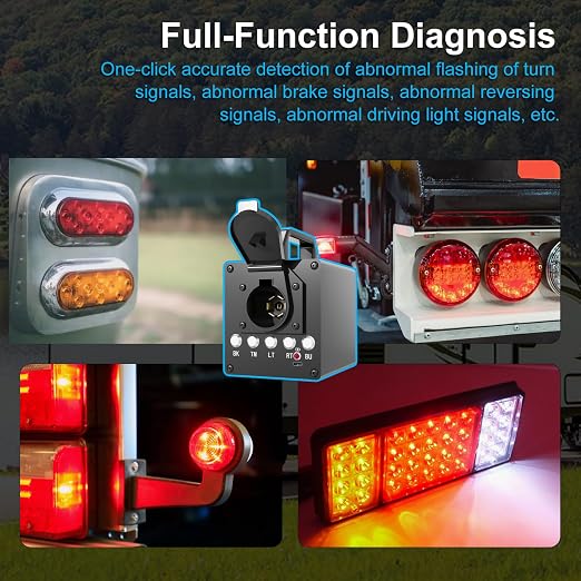 Portable Trailer Light Tester Box with 12V 10Ah Battery, Wireless Remote Control Operation, Fit for 7-Way Round & 3/4/5 Flat Pin Type