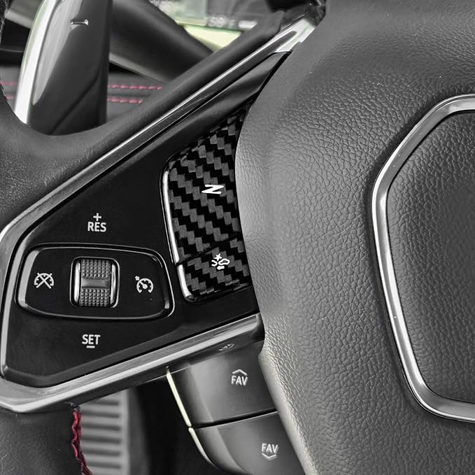 Real Carbon Fiber Steering Wheel Button Covers - 4PCS for Corvette C8 2024 2025 Carbon Fiber Accessories, Anti-Scratch Protective Accessories (Without Heating Button, Black)