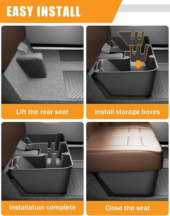 KINGGERI Under Seat Storage Boxes - Compatible with 2019-2026 Dodge Ram 1500 Crew Cab (Not for Classic), Heavy Duty Upgraded Rear Under Back Seat Storage Truck Cargo Black Tool Box Organizer