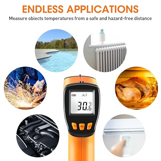 Infrared Thermometer Gun -58°F to 1022°F, Non-Contact Laser Thermometer with LCD Display, Temperature Measurement Gun for Cooking, BBQ, Oven, Adjustable Emissivity