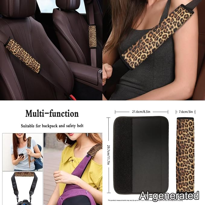 Brown Leopard Print 12 Pack Car Seat Covers Full Set Steering Wheel Cover Car Center Console Cover Protector Cars Seat Belt Covers Hand Brake Cover Universal Fit for Cars SUV
