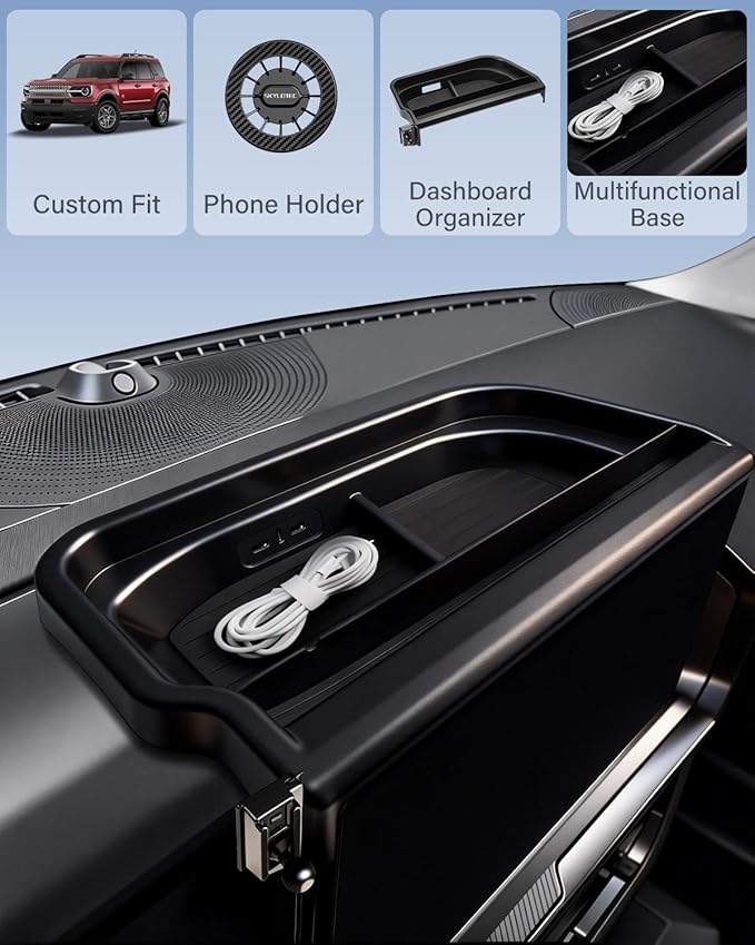 SKYLOTEC Dash Tray with Phone Holder for 2025 Ford Bronco Sport Dash Console Organizer 13.2-Inch Screen, Automobile Cradles Magnetic Phone Mount for MagSafe, Magnets Cell Phone Base Dashboard Storage