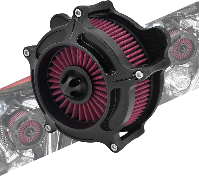 Air Cleaner Filter Aluminum Fit for Harley Touring Road King Street Glide Softail Sportster Dyna (Black Housing Red Element, B For Touring 00-07,Softail 00-15,Dyna 00-17)
